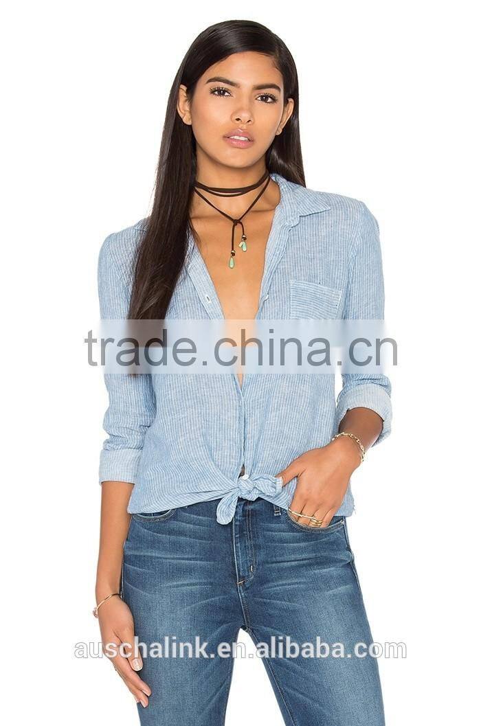 2016 latest girls linen shirt fashion design OEM service