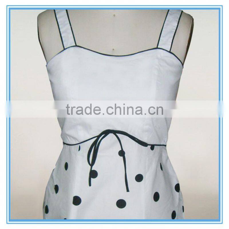 New Model Girl Polka Dot Print White Dress Elegant Style