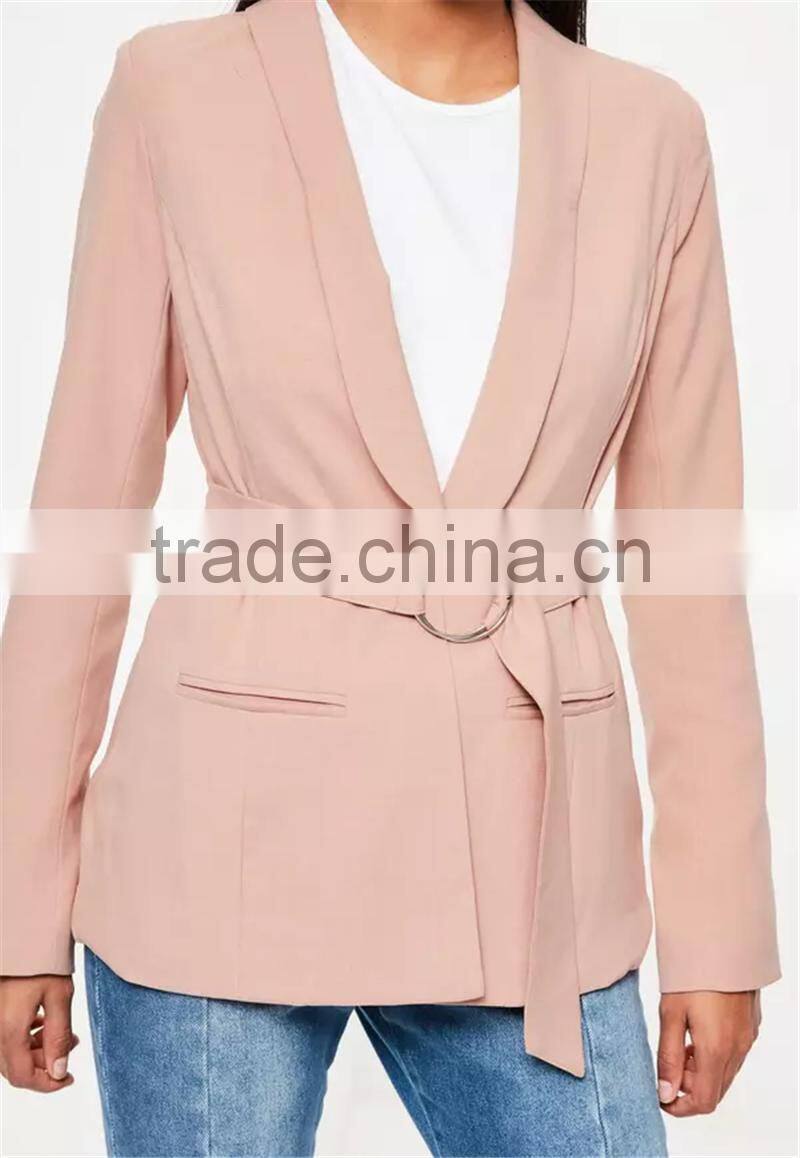 MGOO Foshan Factory Made Custom One Button Women Suits Blazers 2017 Spring Belted Long Sleeves Jackets