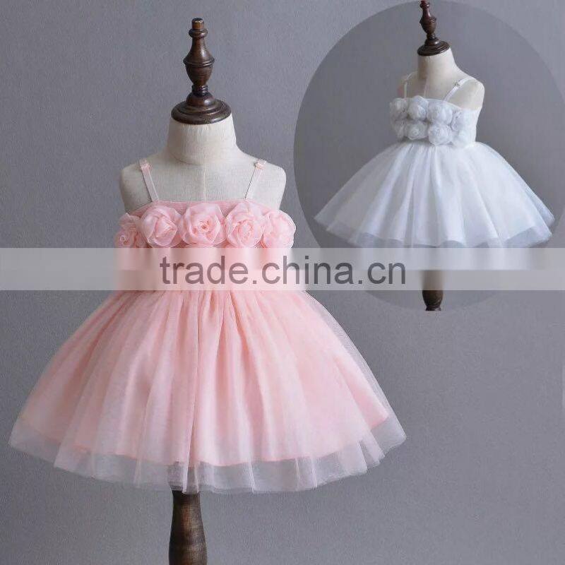 2017 Top Quality kids new model baby 1 years old birthday pink flower party dresses cute white girls first Holy Communion dress