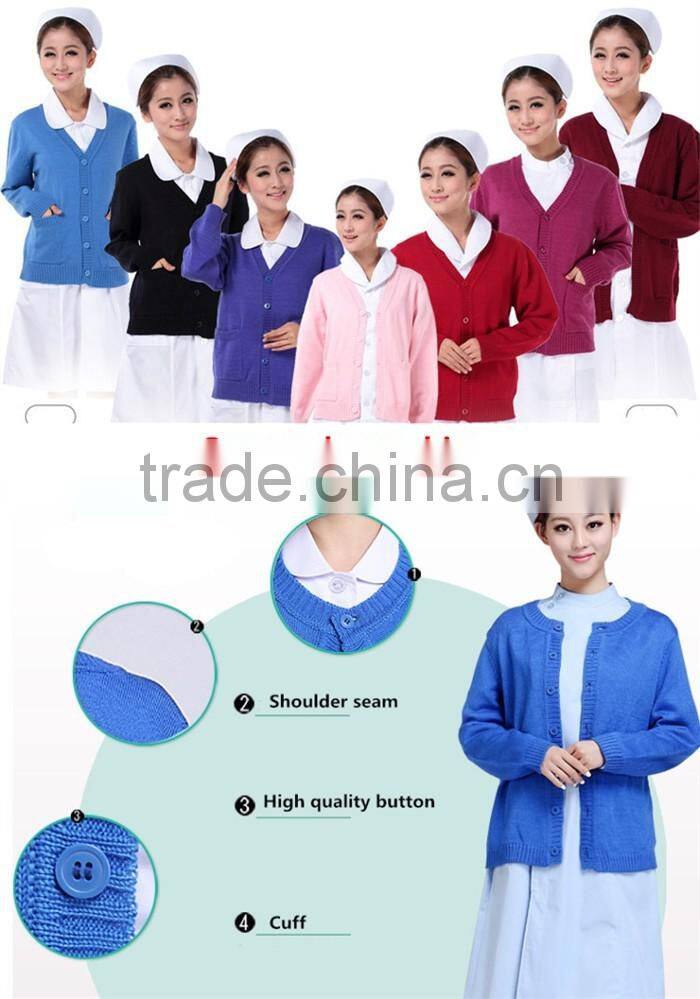 2016 Formal knitted nurse cardigan work wear black winter hospital uniform