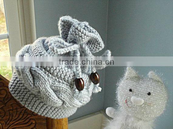 Wholesale Pure Colors Winter Knitting Beanies Baby Kids Bowknot Crochet Hats