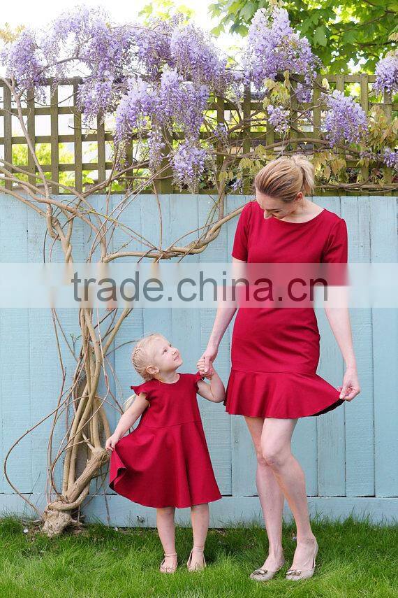 Mother Daughter Matching Dress Set Red Women Party Dress Latest Frock Design