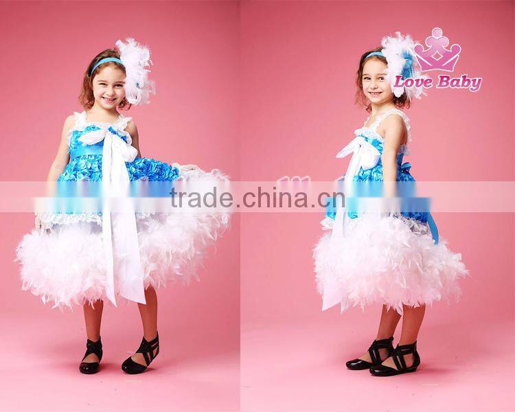 Hottest Royalblue Rosette Feather Long Dress Baby Girl Party Dress