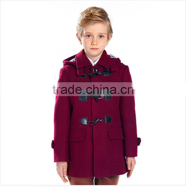 ELPA Tan wool long slim fit winter overcoat with removable cap for boy