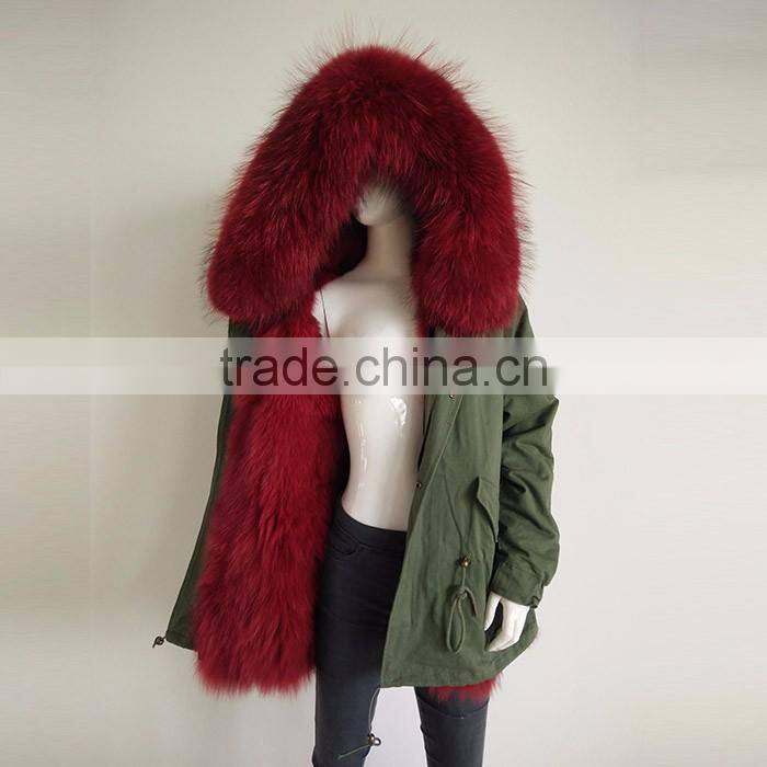 Myfur Newest Factory Price Cotton Army Green Fur Parka Jacket with Real Fox Fur Lining