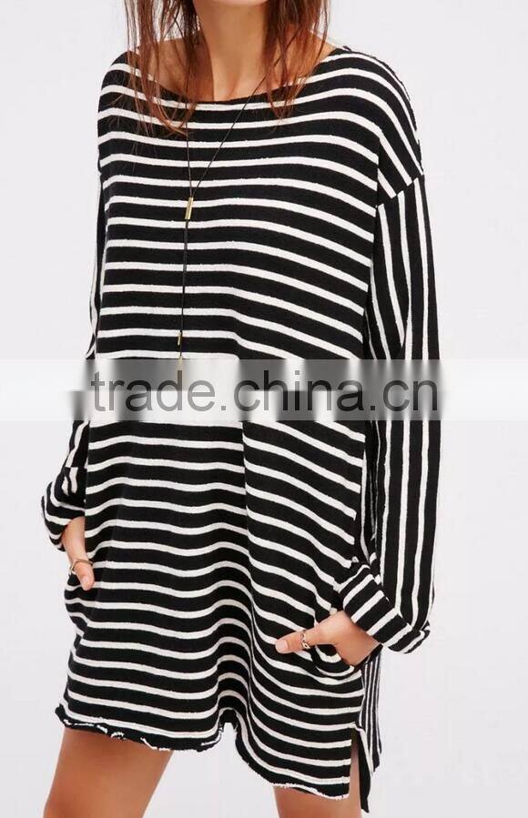 Runwaylover EY2370B Long Style 2017 Ladies Fashion Stripe Loose Blouse