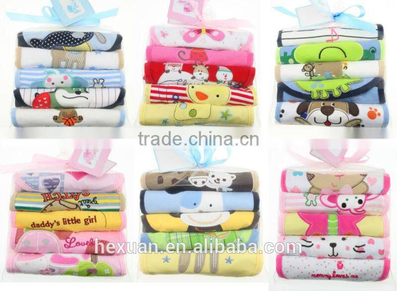 OEM or Stocked ,5PCS/SET Baby Bibs set,Mesh bag baby Babybibs set,100%cotton bib