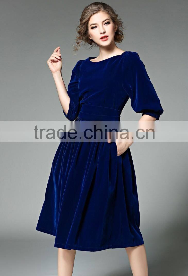 Ladies royal-blue/red bouffant pleuche dress with zipper back