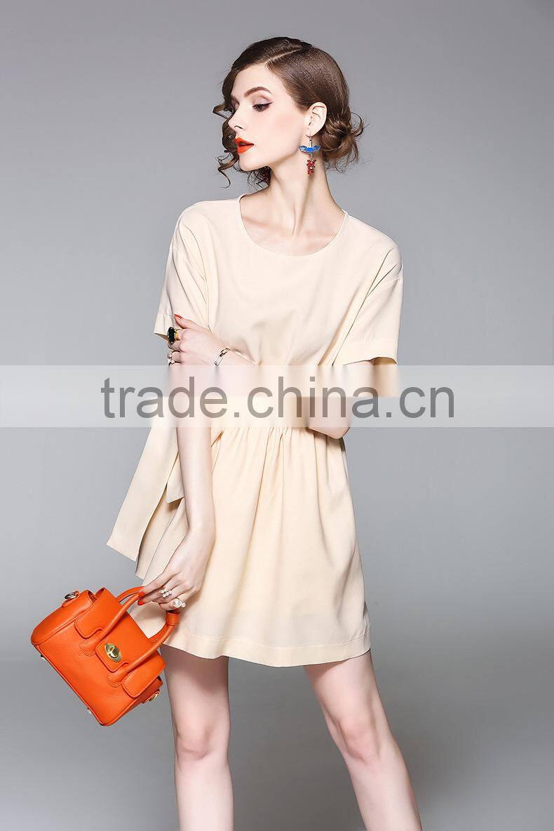 New Dresses Women Clothes Elegant Fashion Middle Sleeve round collar With Elastic Waist Dresses
