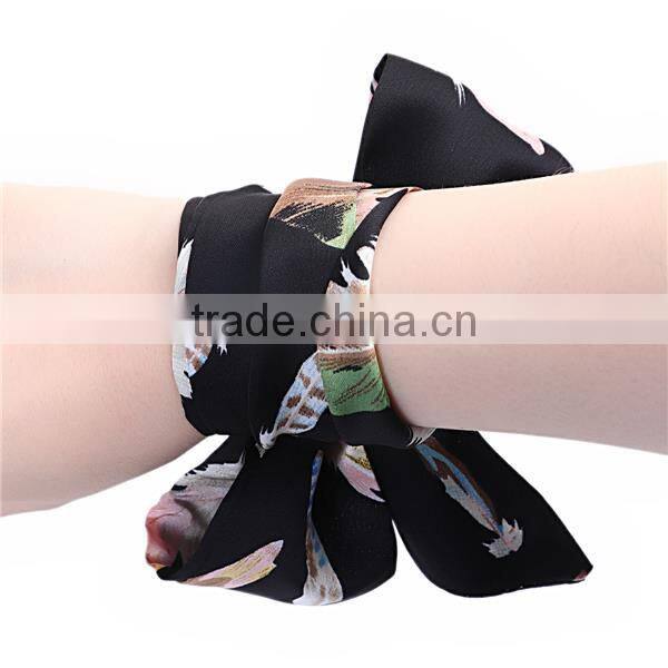 Chiffon Multifunction Skinny Scarf Black Rectangle Feather