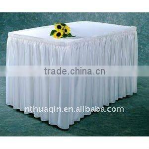Wedding polyester table skirting table linen 100% polyester table skirts with cover top