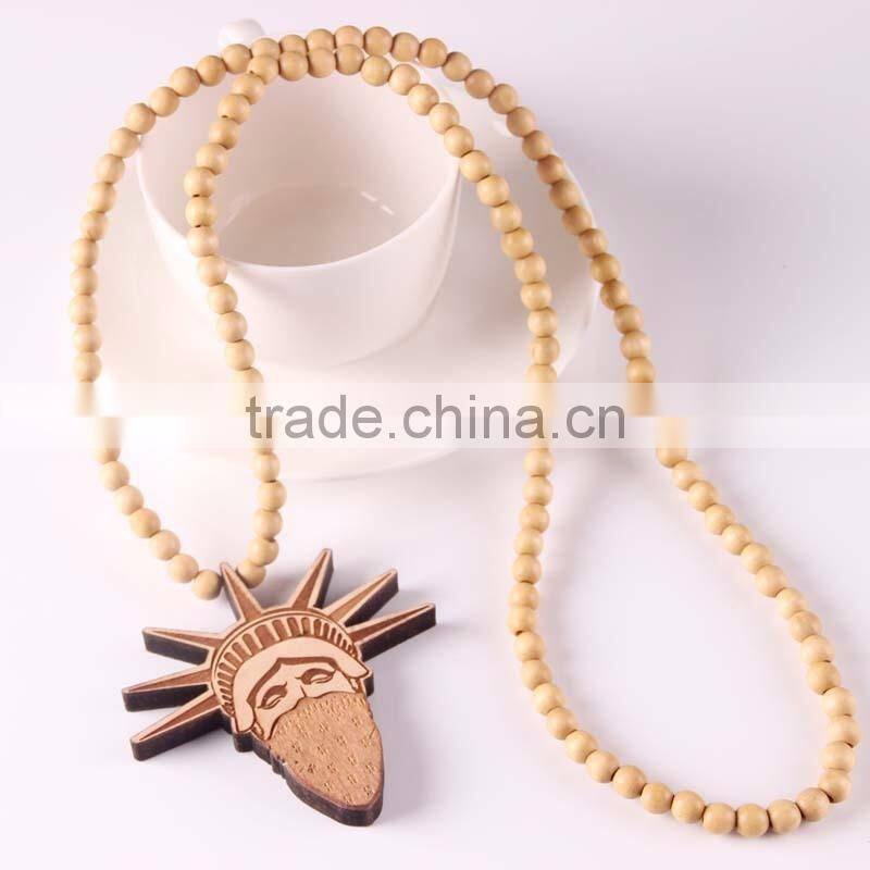 Statue of Liberty Wood Necklaces Pendant Beads Chain Necklaces Best Gift