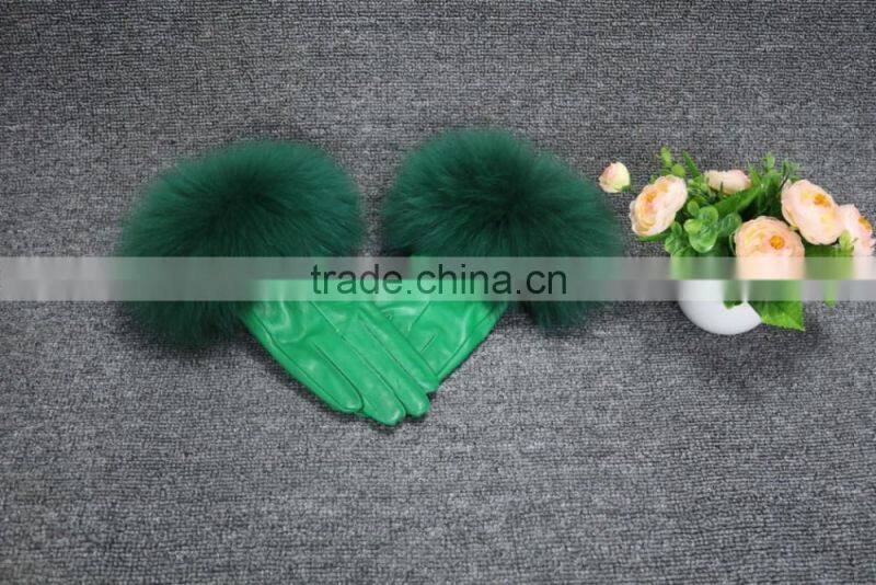 Wholesale Ladies Raccoon Fur Trimmed Sheep Leather Gloves With Factory Price