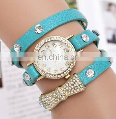 Hot Sell High Quality Rhinestone Bowknot Genuine Cow Leather Retro Watch Vintage Women Dress Watch