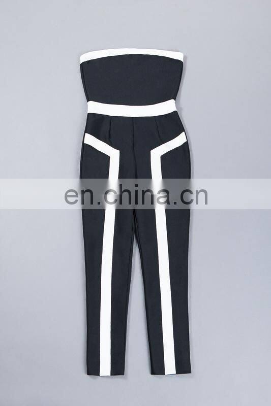 amigo 2017 latest black white sexy tube long bandage jumpsuit for women party wear