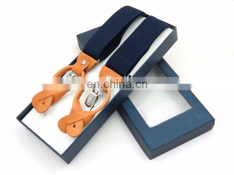Wholesale real leather dual clips suspenders Men's leisure leather adult suspenders