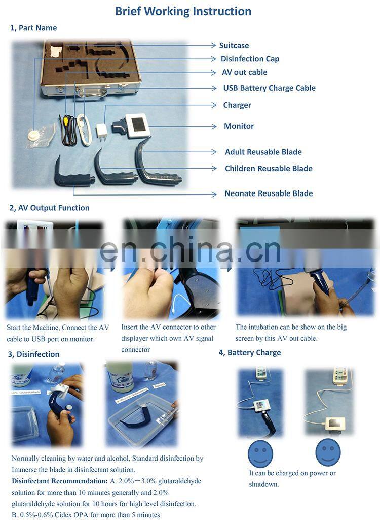 Good view field 2.5 inch LCD screen disposable or reusable blades video laryngoscope set