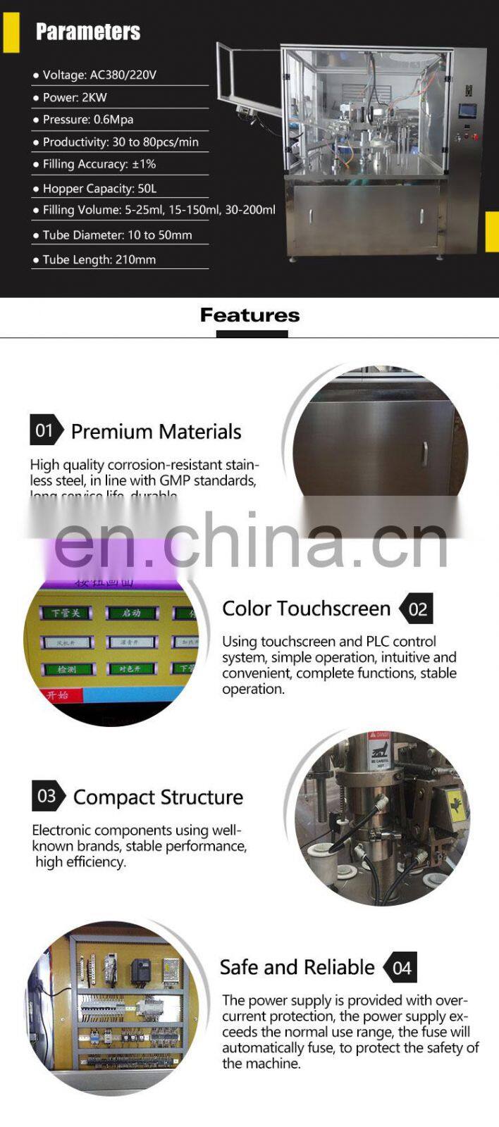 1 2 4 6 8 heads fully automatic liquid ointment tube filling machine oil filling machine