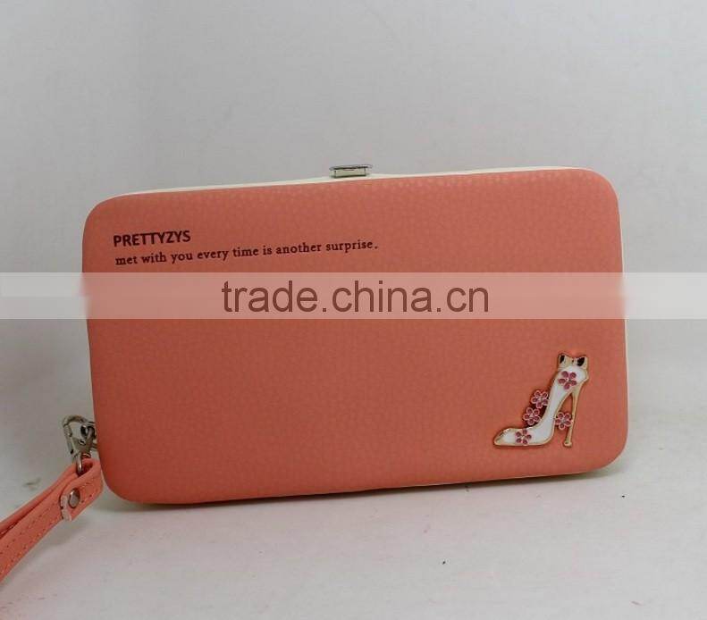 carteira feminina 2015 famous brand wallet high quality PU leather girl cluth Double Zipper purse Decorated with high heeled