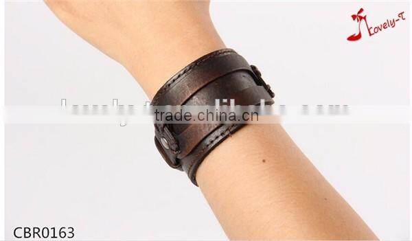 new arrival hand made teen boys punk palin cool cow leather bracelet