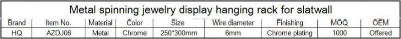 Metal spinning jewelry display swivel rack for slatwall