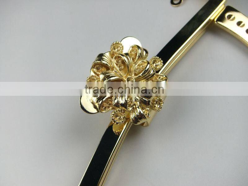 NEW!Top quality high-grade gold metal bag frame for handbag with flower pattern clasp and handle