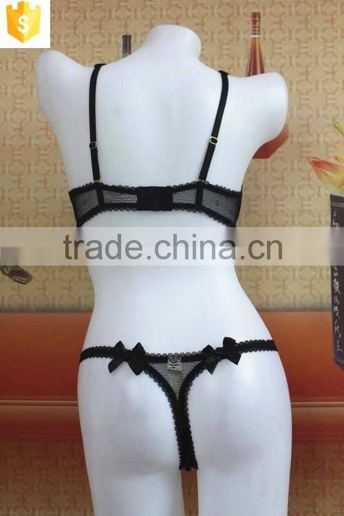2016 sexy tranparent printing mesh padded cup bra panty sets for women