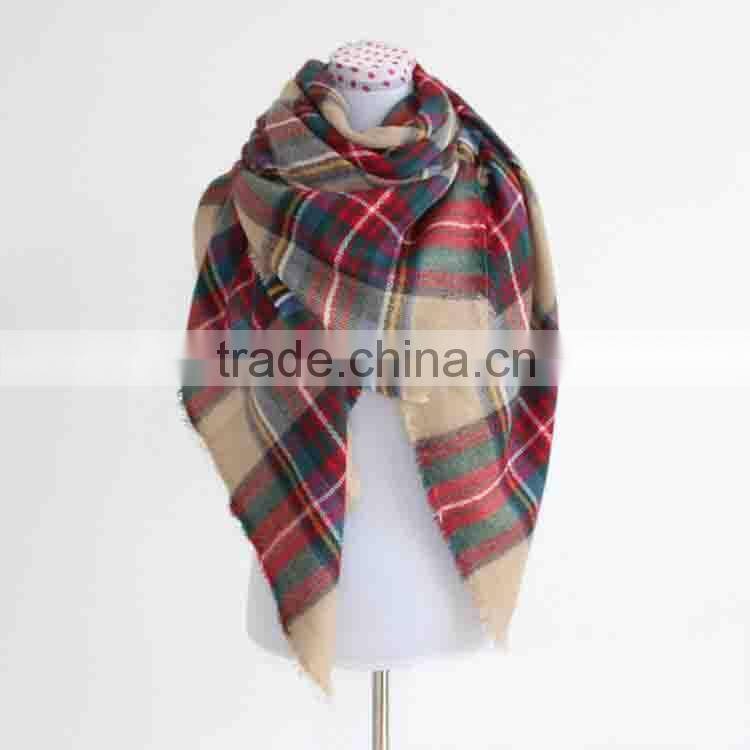 New Style Winter Woman Fashion Square Classical Plaid Wool Scarf
