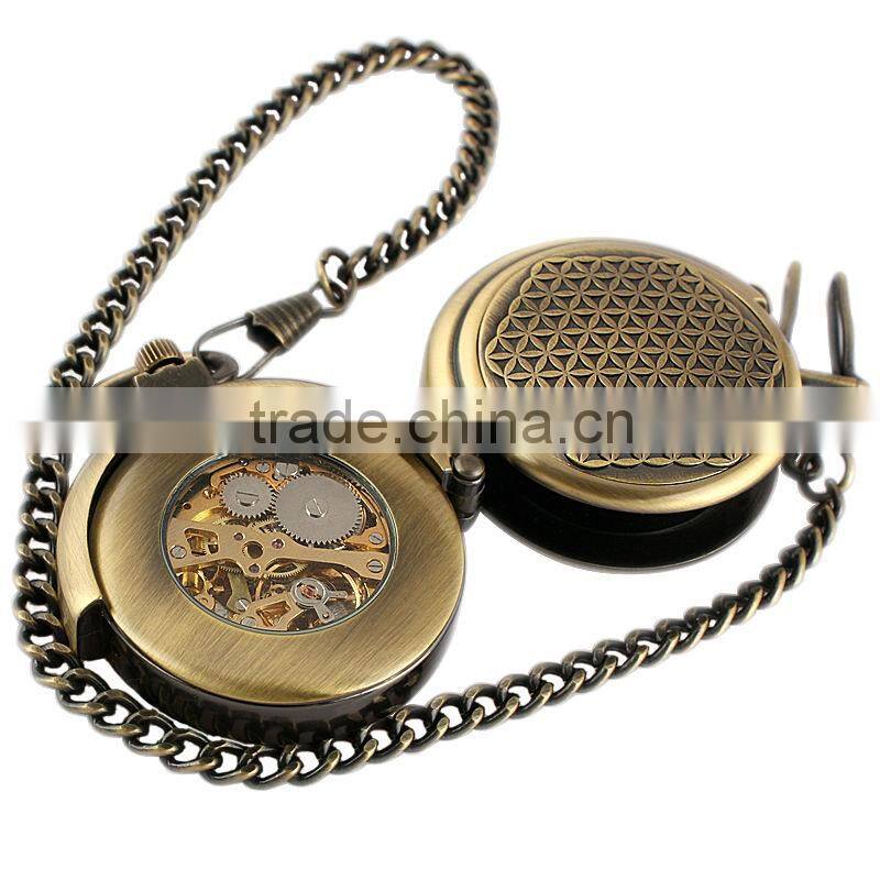 Men's Copper Case Skeleton Dial Mechanical Antique Pocket Watch WP115