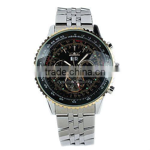 ESS Men Gent Black Tourbillon Date Golden Case Aviator Mechanical Watch WM194