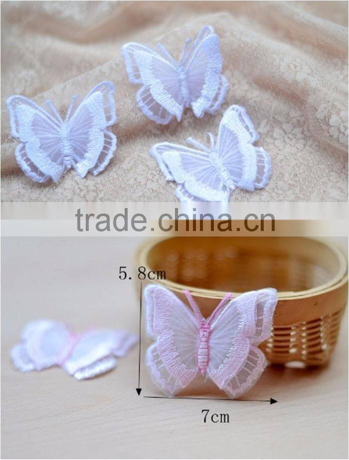 7*5cm China factory cheap sew on DIY accessory polyester organza embroidery coloruful butterfly patch