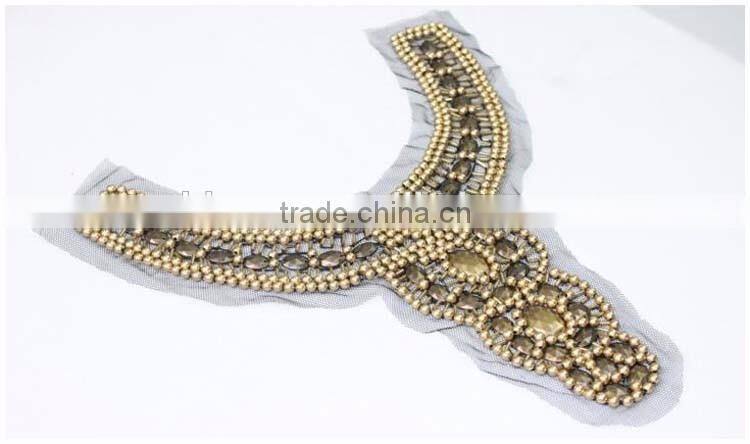 China Factory garment Accessory,Fashion OEM/ODM Europe Design Acrylic Gold Bead Handmade Net Cloth False Collar for garment