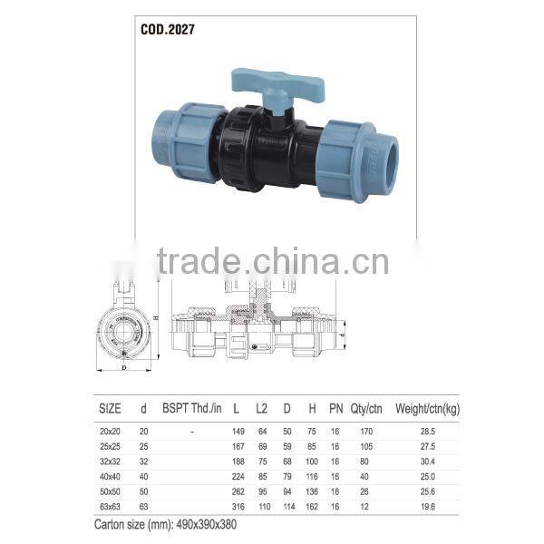 2014 Single Union Ball valve PN16 (Straight instsert) PP FITTING