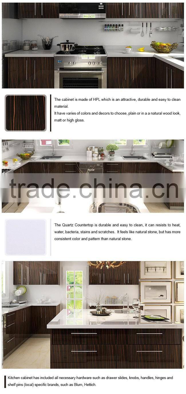 New Design Classic Customized Wood Veneer Kitchen Cabinet with HPL Finished