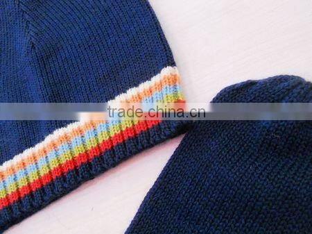 fashion lady acrylic knitted jacquard mitten hat set