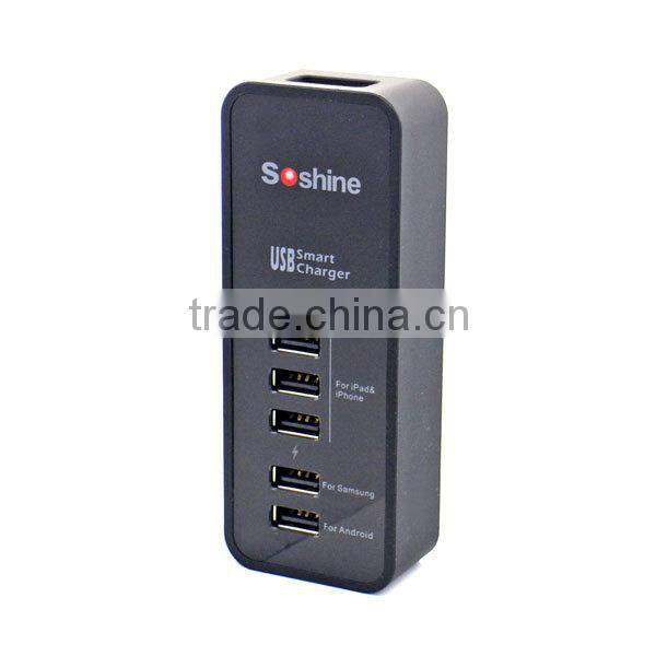 Soshine New 6A 5 Port USB Portable Travel Charger Rapid Charger for iPhone iPad Android Devices 5 port usb charger