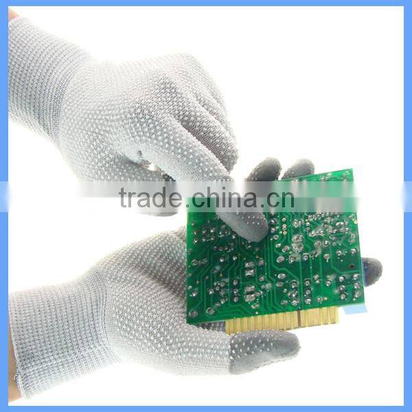 China Working Gloves / Antistatic PU Fingertips Coated Palm & Back PVC Dotted ESD Gloves