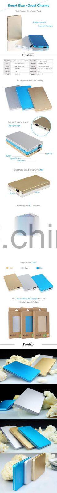 Slim/ultrathin Aluminum Polymer Power Bank,Fashion Portable Superior Quality Power Bank,Ultra Thin Mobile Power Supply