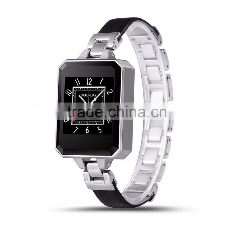 New Smart Watch Metal+Leather Strap Full work with iOS and Android Lady's Smart Watch