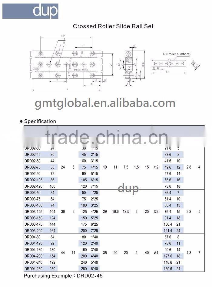 new dup DRD crossed roller slide with linear guideway slider guide rail