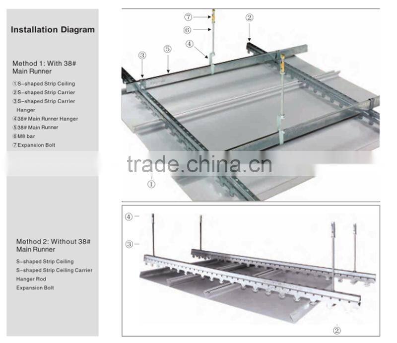Windproof S - shaped Width 100/200/300mm Aluminum Linear Blade Ceiling, Ceiling Aluminum Building Decorative Material