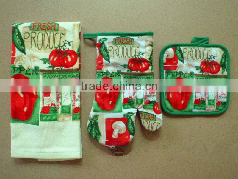 Kitchen 3pcs set: oven mitt,pot holder, kitchen towel