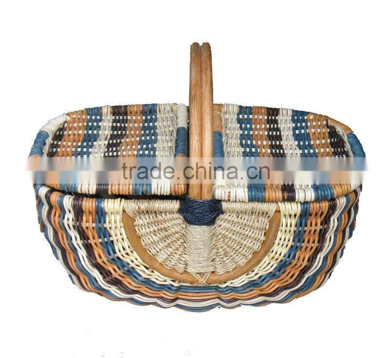 Rattan picnic basket with lid green colour