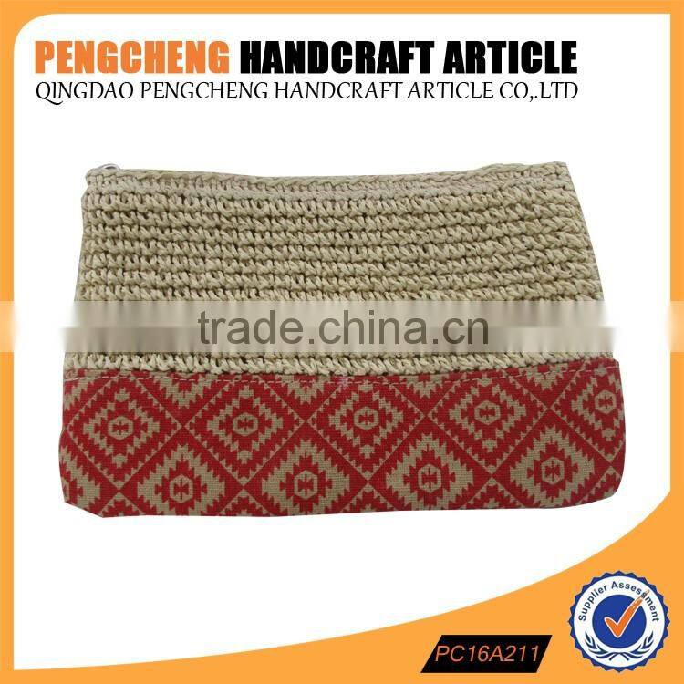 Evening clutch bags paper straw and polyester smal crochet bag