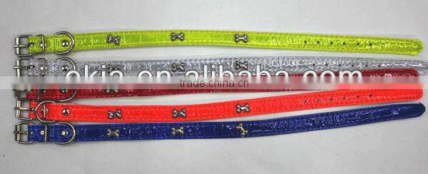 colorful reflective pu dog collar