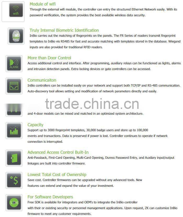 TCP/IP RS485 network for biometric access controller 3000 user fingerprint control panel