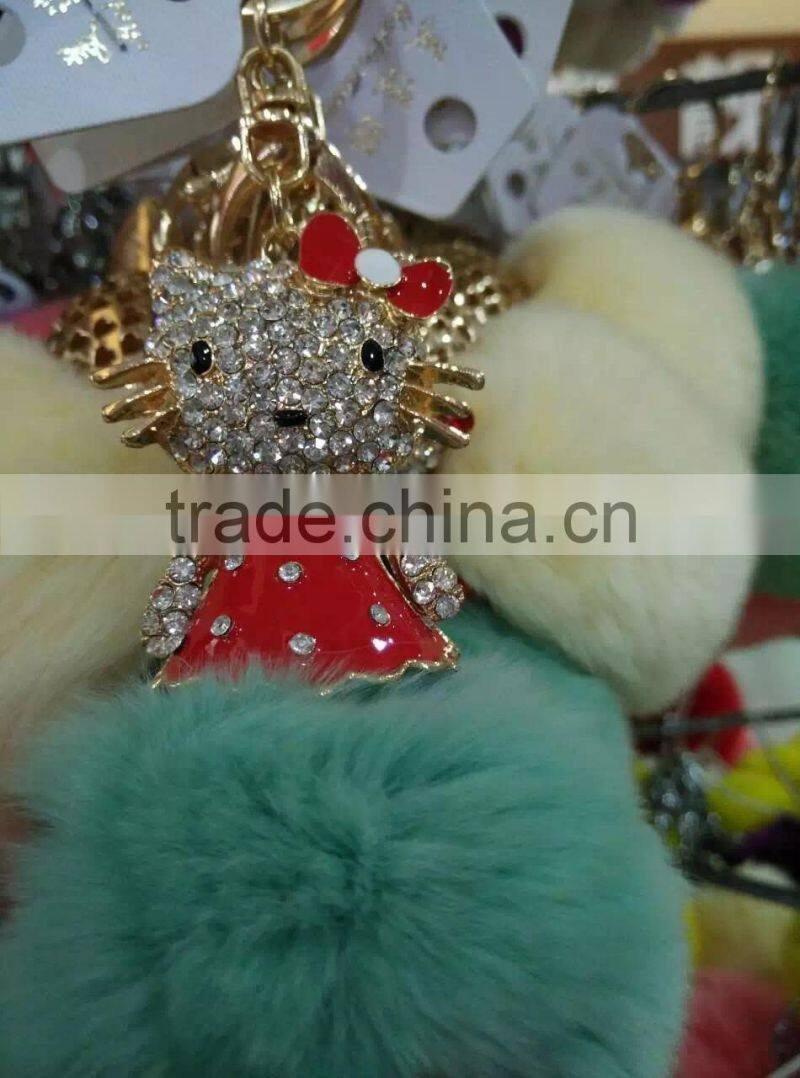 fur pompom maker/fox fur ball keychian/colourful rabbit fur pom pom ball for keyring and bags