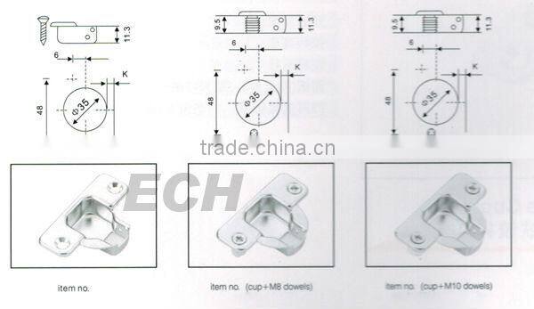 high quality Iron hydraulic half overlay kitchen corner cabinet hinges