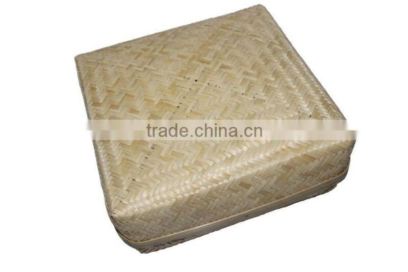 New design rectangular woven bamboo gift basket with cane
